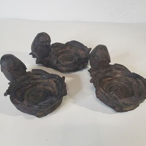 Adorable 3 Miniature Bird on Nest Votive Tealight Candle Holders 3"